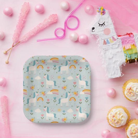 Assiettes En Carton Pastel mignon Rainbow Unicorn Motif (Fête)