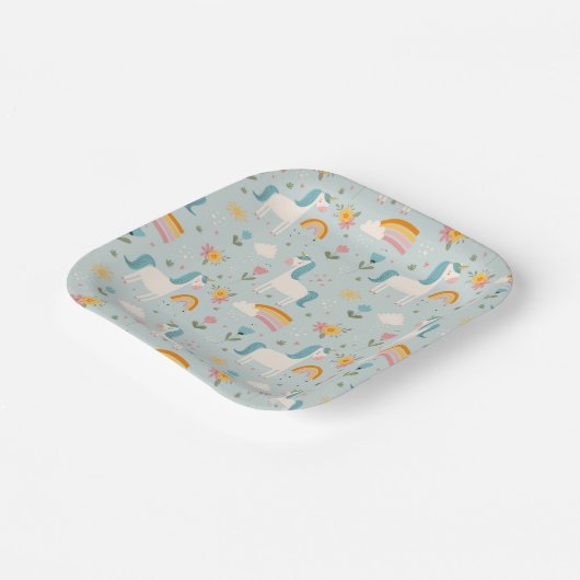 Assiettes En Carton Pastel mignon Rainbow Unicorn Motif (Angulaire)