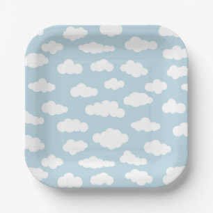 Assiettes En Carton Pastel Nuages Asthétique Bleu Et Blanc Bleu