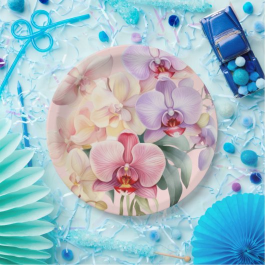 Assiettes En Carton Pastel Orchids Mariage élégant (Fête)