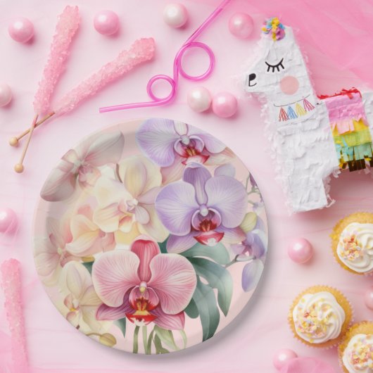 Assiettes En Carton Pastel Orchids Mariage élégant (Fête)