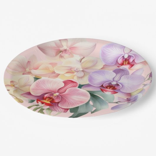 Assiettes En Carton Pastel Orchids Mariage élégant (Angle)