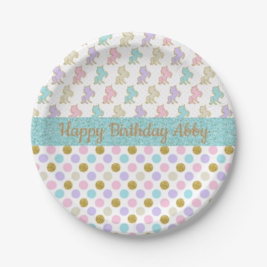 Assiettes En Carton Pastel Parties scintillant Unicornes Plaques Pois  (Devant)