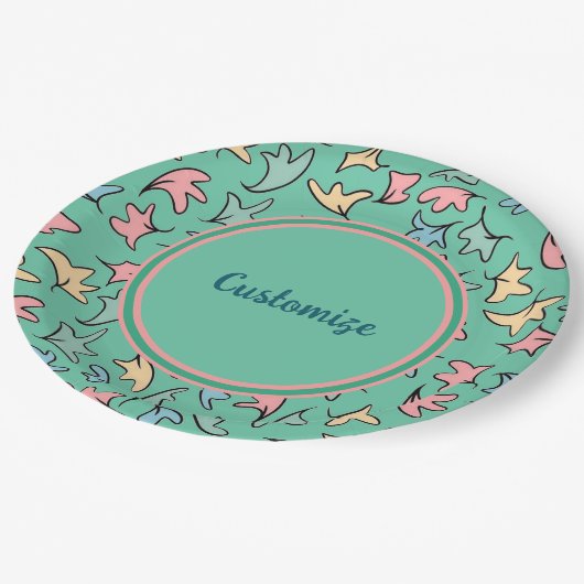 Assiettes En Carton Pastel personnalisé Feuilles vert (Angle)