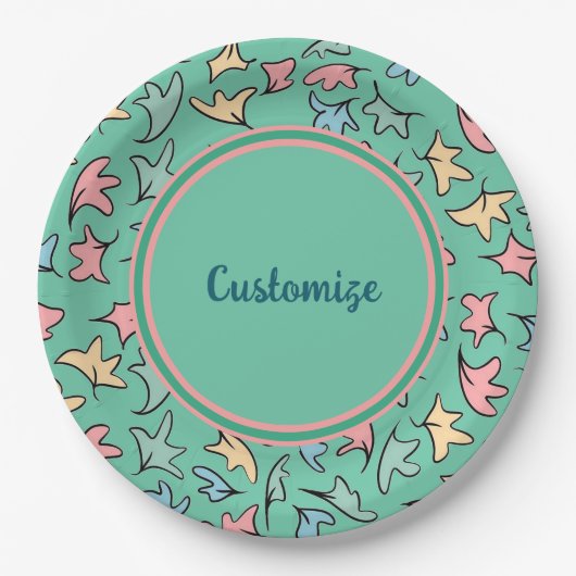 Assiettes En Carton Pastel personnalisé Feuilles vert (Devant)