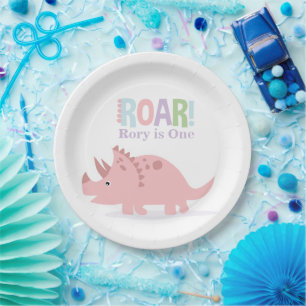Assiettes En Carton Pastel Pink Baby Dinosaures Roar Anniversaire