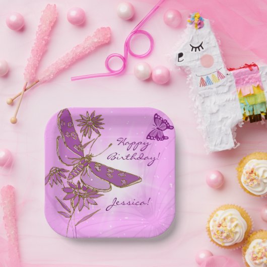 Assiettes En Carton Pastel Pink Butterfly  (Fête)