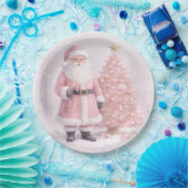 Assiettes En Carton Pastel Pink Christmas Santa  (Fête)