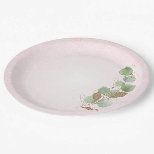 Assiettes En Carton Pastel Pink et Parties scintillant Feuilles botani (Angle)