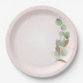 Assiettes En Carton Pastel Pink et Parties scintillant Feuilles botani (Devant)