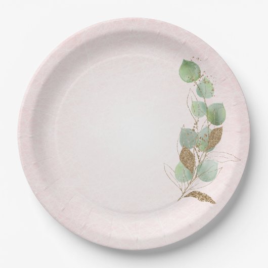 Assiettes En Carton Pastel Pink et Parties scintillant Feuilles botani (Devant)