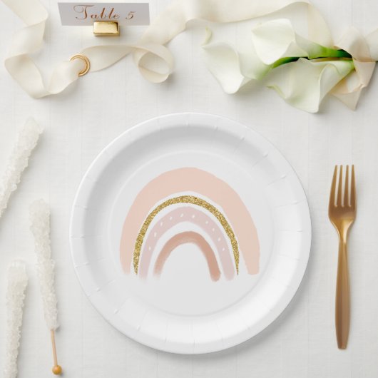 Assiettes En Carton Pastel Pink & Faux Parties scintillant Rainbow Boh (Mariage)