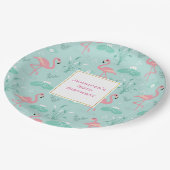 Assiettes En Carton Pastel Pink Flamants roses Vert Motif Anniversaire (Angle)
