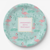 Assiettes En Carton Pastel Pink Flamants roses Vert Motif Anniversaire (Devant)