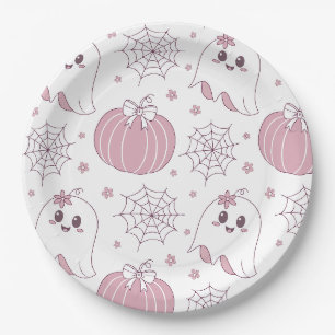 Assiettes En Carton Pastel Pink Halloween Motif sans couture (3)