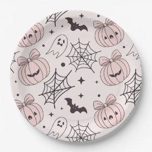 Assiettes En Carton Pastel Pink Halloween Motif sans couture (5)