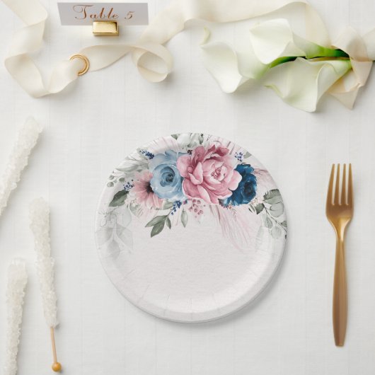 Assiettes En Carton Pastel Pink Navy Blue Pampas Grass Rustique Mariag (Mariage)