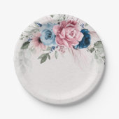 Assiettes En Carton Pastel Pink Navy Blue Pampas Grass Rustique Mariag (Devant)