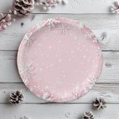 Assiettes En Carton Pastel Pink Winter Wonderland Snowflake