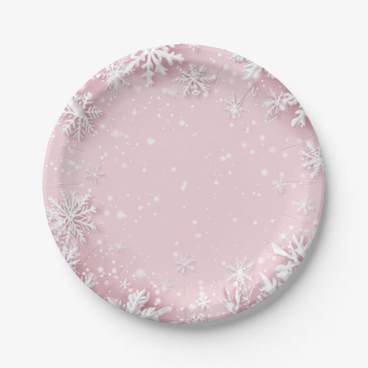 Assiettes En Carton Pastel Pink Winter Wonderland Snowflake (Devant)