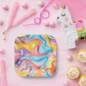 Assiettes En Carton Pastel Plastic Fluid Abstrait (Fête)