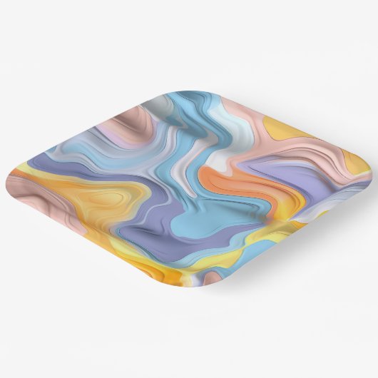 Assiettes En Carton Pastel Plastic Fluid Abstrait (Angulaire)