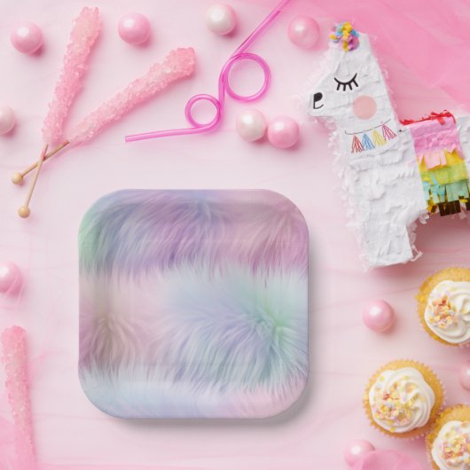 Assiettes En Carton Pastel Rainbow Fur (Fête)
