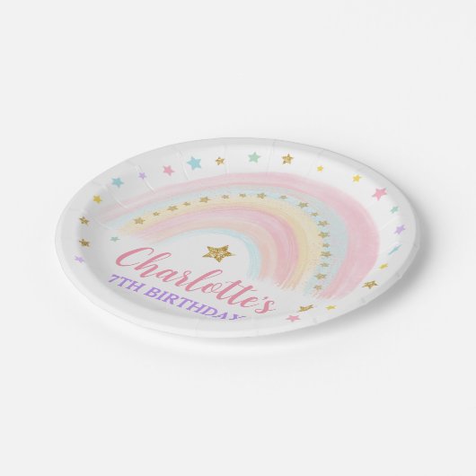 Assiettes En Carton Pastel Rainbow Plaque papier d'anniversaire (Angle)
