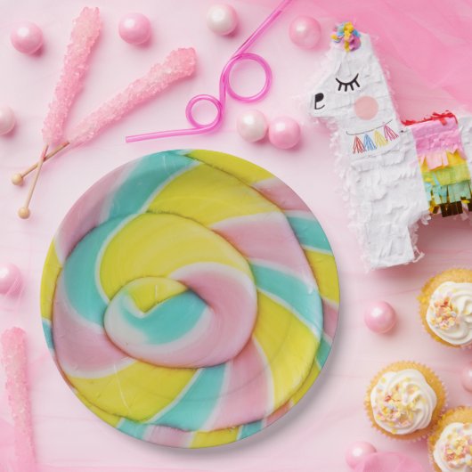 Assiettes En Carton Pastel Rainbow Spiral Candy Photo (Fête)