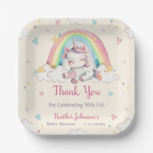 Assiettes En Carton Pastel Rainbow Unicorn Baby shower