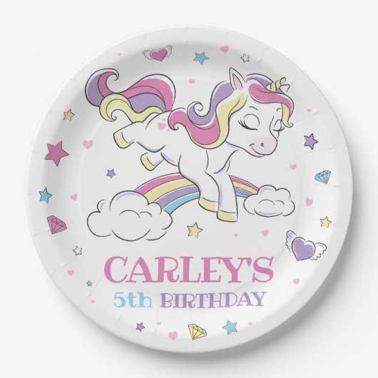 Assiettes En Carton Pastel Rainbow Unicorn fête d'anniversaire, n'impo (Devant)