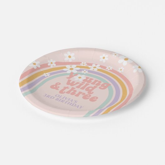 Assiettes En Carton Pastel rainbow young Wild trois 3e anniversaire (Angle)
