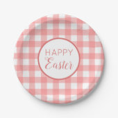 Assiettes En Carton Pastel Raspberry Red Happy Pâques Plaid Motif (Devant)