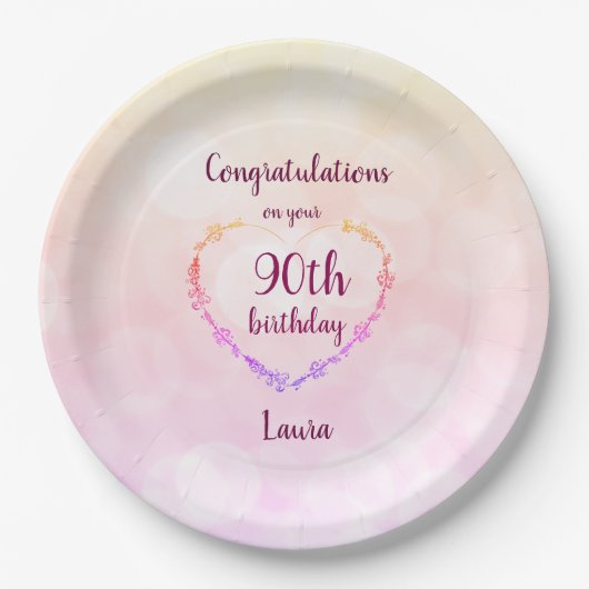 Assiettes En Carton Pastel rose 90e anniversaire (Devant)