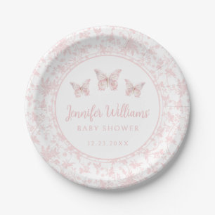 Assiettes En Carton Pastel rose petit papillon bébé douche