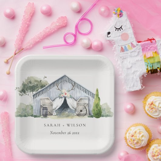 Assiettes En Carton Pastel Rustic Dusky Barnyard Farm Mariage à thème (Fête)