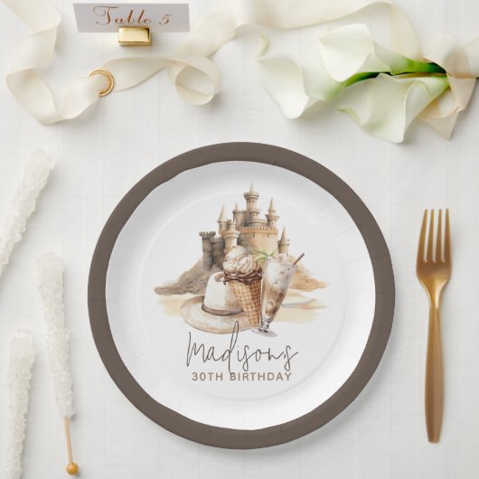 Assiettes En Carton Pastel Sand Elegant Beach Party Personnalisé (Mariage)