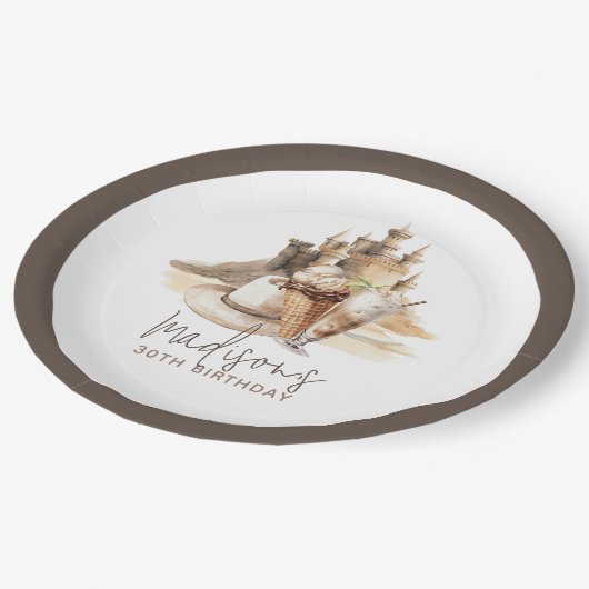 Assiettes En Carton Pastel Sand Elegant Beach Party Personnalisé (Angle)