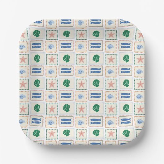 Assiettes En Carton Pastel Seashell Motif Côte Boho Moderne (Recto)