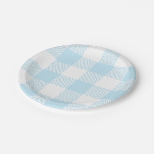Assiettes En Carton Pastel Sky Blue En vichy Plaid Motif (Angle)