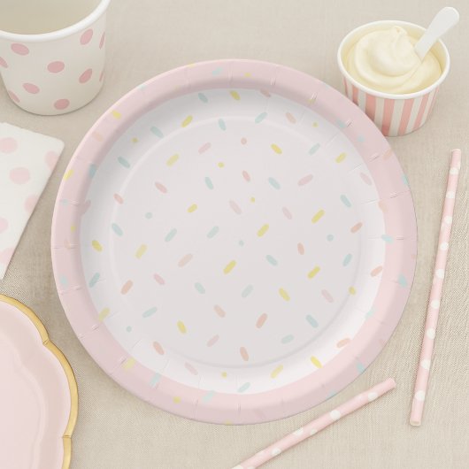 Assiettes En Carton Pastel Sprinkle Confetti Pink Ice Cream Birthday