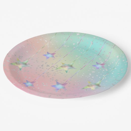 Assiettes En Carton Pastel tourbillon holographique étoiles ruban mign (Angle)