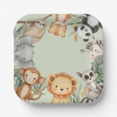 Assiettes En Carton Pastel Tropical Wild One Jungle Safari Animaux (Recto)
