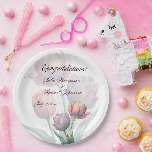 Assiettes En Carton Pastel Tulip Mariage Suite Typographie élégante (Fête)