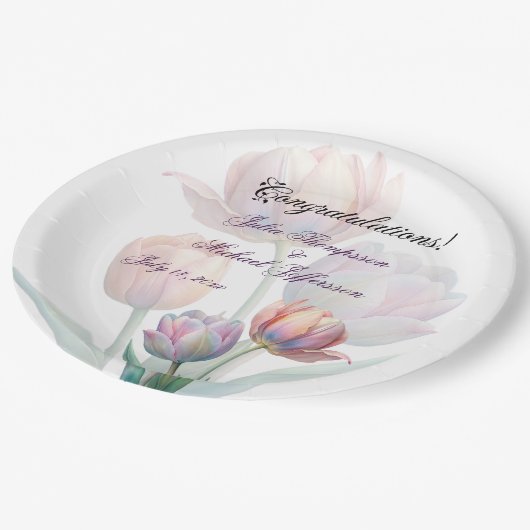 Assiettes En Carton Pastel Tulip Mariage Suite Typographie élégante (Angle)