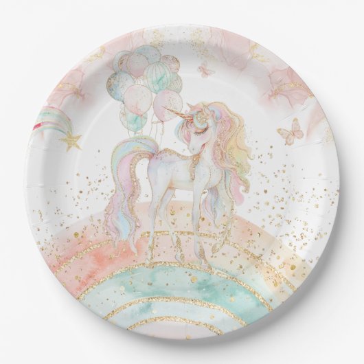 Assiettes En Carton Pastel Unicorn Arc-en-ciel (Devant)