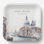 Assiettes En Carton Pastel Venice Italie Canaux Aquarelle Mariage (Recto)