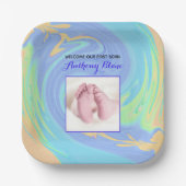 Assiettes En Carton Pastel Welcome First Né Avec Photo (Recto)