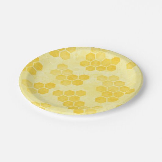 Assiettes En Carton Pastel Yellow Honeycomb Pattern (Angle)