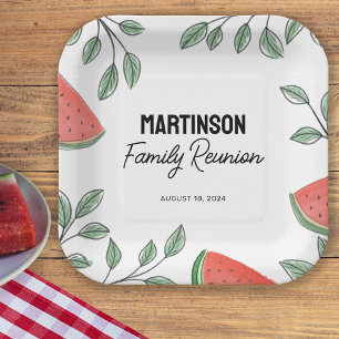 Assiettes En Carton Pastèque de l'arbre d'été de la Réunion familiale 